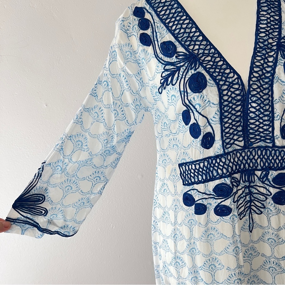 Roberta Roller Rabbit Blue Boho Long Sleeve Tunic Cover Up Dress XS - Picture 3 of 12